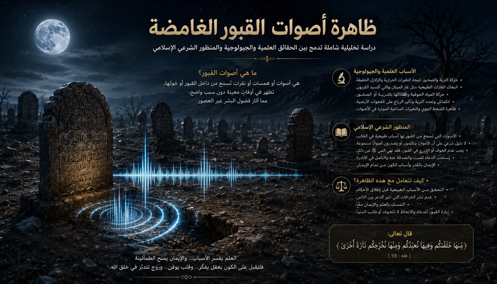 ظاهرة أصوات القبور الغامضة: دراسة تحليلية شاملة تدمج بين الحقائق العلمية والجيولوجية والمنظور الشرعي الإسلامي