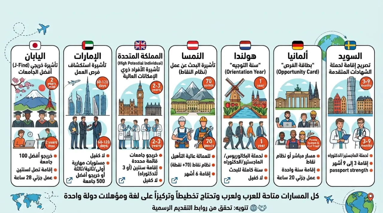 من اليابان إلى السويد| 7 دول تتيح لك تأشيرات قانونية للبحث عن عمل دون عقد مسبق.. «فرصة للمصريين»